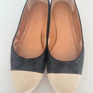 J. CREW COLORBLOCK BALLET FLATS SHOES 8.5 BLACK CREAM